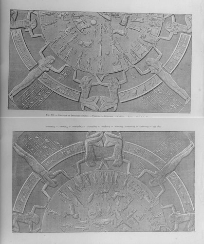 Book illustration showing zodiac chart on the ceiling of an Egyptian temple at Denderah