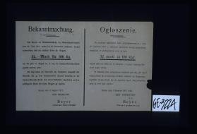 Bekanntmachung. ... der erhohte Preis fur Roggen ... nur bis zum 15. August ... gezahlt werden wird. ... Konin, den 3. August 1917 ... Ogloszenie. ... Szef powiatowy w z. Beyer, Ekspert gospodarczy