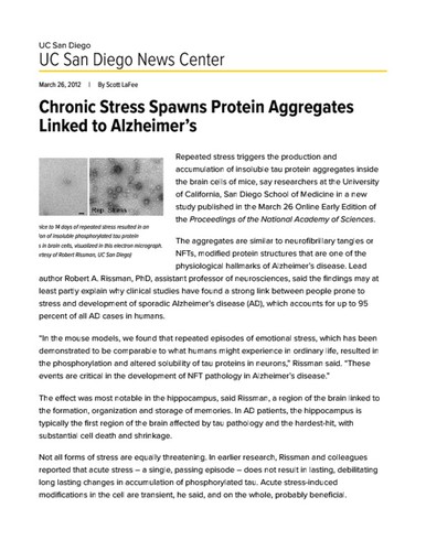 Chronic Stress Spawns Protein Aggregates Linked to Alzheimer’s