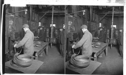 Cooper Shop of Lime Plant, Making Barrel Hoops. Rockland, Maine