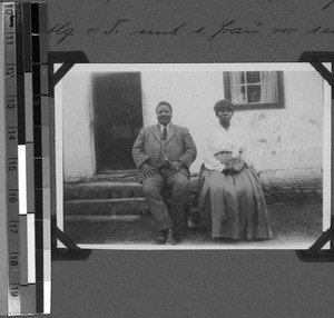 The chief of Tembuland with his wife in front of his house, South Africa East