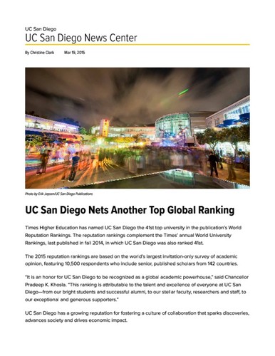 UC San Diego Nets Another Top Global Ranking