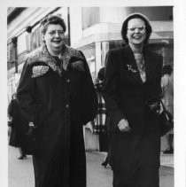 View of Mildred Green Morgan (l) with a friend out shopping in Sacramento