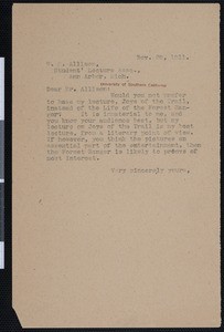 Hamlin Garland, letter, 1911-11-28, to W.S. Allison