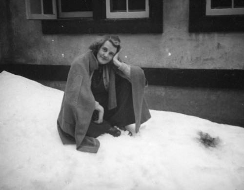 Ethel Schultheis in the snow, Lake Arrowhead