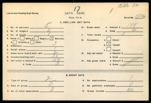 WPA Low income housing area survey data card 17, serial 15194