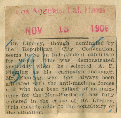Dr. Lindley selects A.P. Fleming as campaign manager