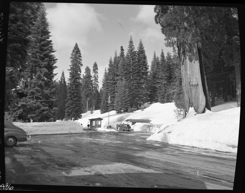 Winter Scenes, Highway in snow. Buildings and Utilities. Roads