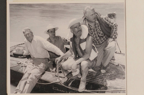 Crew of the "Hudson" at Lees Ferry prior to start through Grand Canyon on the run of 1950, June: Joe Desloge, Guy Forcier, Dock Marston and Jordan Rust