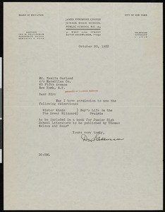 David Goldwasser, letter, 1933-10-20, to Hamlin Garland