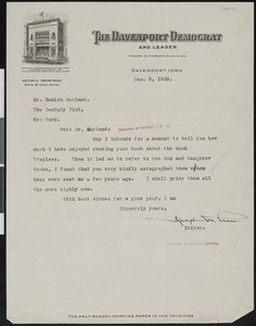 Ralph W. Cram, letter, 1929-01-09, to Hamlin Garland