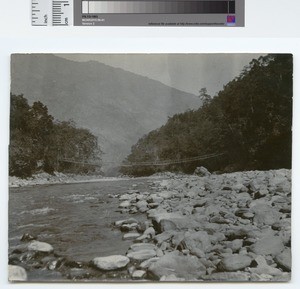 Cane bridge in Sikkim, Eastern Himalayas, ca.1888-1929