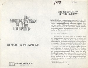 Renato Constantino, "The Miseducation of the Filipino", photocopy of essay, 1974-11-27