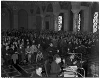 City council meeting at which the main topic was an anti-picketing ordinance, Los Angeles, January 1938