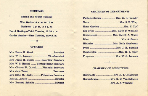 Reseda Woman's Club program, 1942-1943