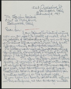 Stephen D. Polychronopoulos, letter, 1937-02-02, to Hamlin Garland