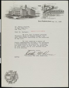 Dante M. Pierce, letter, 1922-05-16, to Hamlin Garland