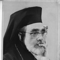 Archbishop Iakovos of North and South America, Greek Orthodox Church, with his sceptre, looking thoughtful