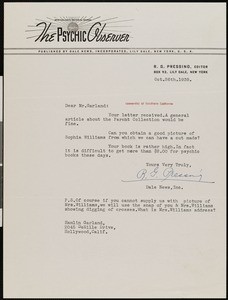 Ralph G. Pressing, letter, 1939-10-26, to Hamlin Garland