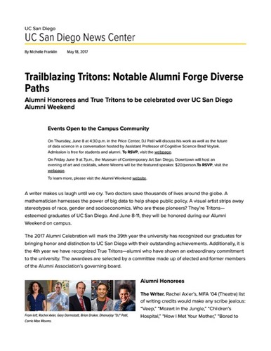 Trailblazing Tritons: Notable Alumni Forge Diverse Paths