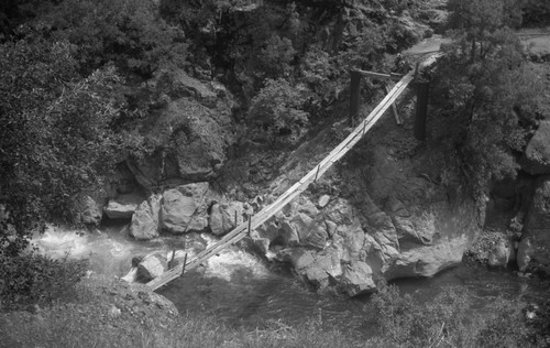 Piers of old toll road bridge on the North fork of the Yuba River near Downieville, Sierra County, Calif., SV-780