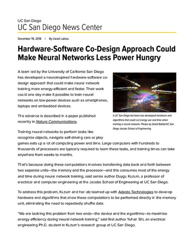 Hardware-Software Co-Design Approach Could Make Neural Networks Less Power Hungry