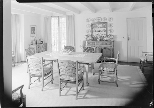Loy, Myrna, and Arthur Hornblow, residence. Dining room