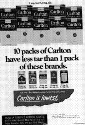 10 packs of Carlton have less tar than 1 pack of these brands