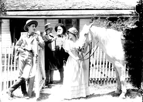 William Nigh, Clarence Arper, Matt Snyder and Beatriz Michelena in the California Motion Picture Corporation production of Salomy Jane, Lagunitas, 1914 [photograph]