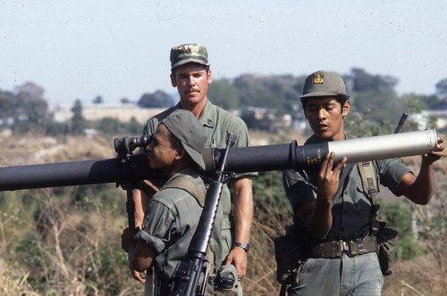 Cadets using an m-67 recoilless rifle, Ilopango, San Salvador, 1983
