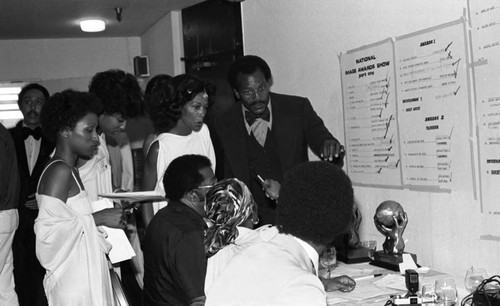 Jim Brown coordinating activities during the NAACP Image Awards, Los Angeles, 1978