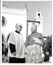 Charles S. Casassa, S.J., and Cardinal James Francis McIntyre outside of Sacred Heart Chapel