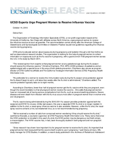 UCSD Experts Urge Pregnant Women to Receive Influenza Vaccine