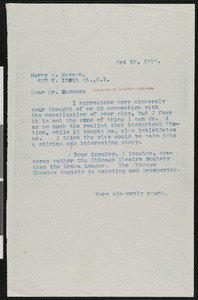 Hamlin Garland, letter, 1912-10-18, to Harry P. Mawson
