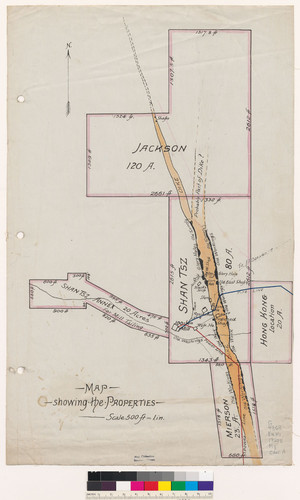 Map showing the properties : [Shantsz, Mierson, Hong Kong and Jackson Mines, El Dorado County, Calif.]