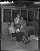 Luisina Thompson, Lillian R. Leland, and Harriet Matcham prepare for a performance, Los Angeles, 1938