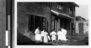 Maryknoll Sisters relaxing outside their convent, Guilin, China, 1949