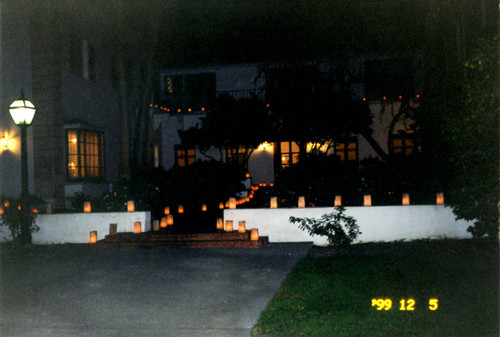 Browning and Dorsey Halls at night, Scripps College