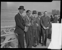 Fred Alger Jr., Alfred Gwynne Vanderbilt, and Hugh Blue at the Santa Anita race track, Arcadia, 1930s