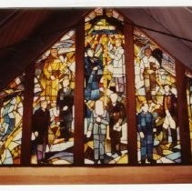 View of the altar window of the Church of the Good Shepherd, Methodist in Richmond, California which contains a depiction of David Lubin