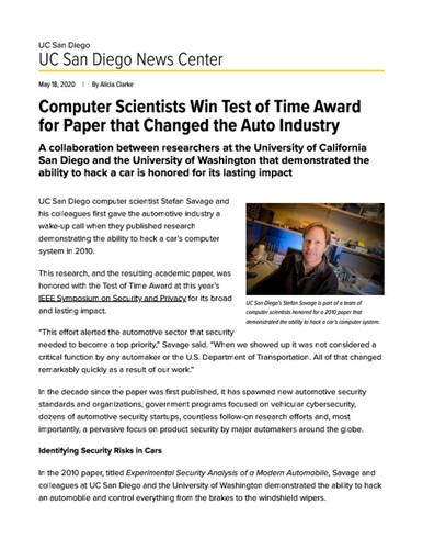 Computer Scientists Win Test of Time Award for Paper that Changed the Auto Industry
