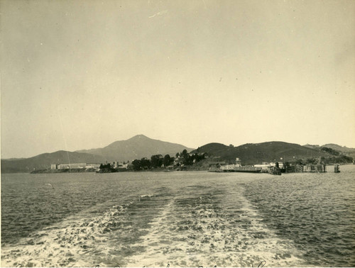 View of San Quentin Prison, San Quentin Point and Mt. Tamalpais from the Richmond Ferry, circa 1922 [photograph]