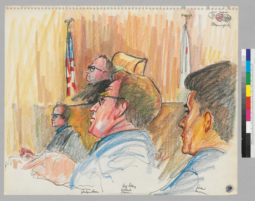[recto]: 9/11/72 Judge Richard Patton, Defense Attorney Richard Hawk, Juan Corona