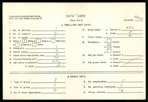 WPA Low income housing area survey data card 143, serial 19944