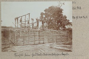 Swahili constructing a house, Arusha, Tanzania, ca.1900-1910