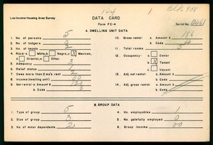 WPA Low income housing area survey data card 124, serial 12461