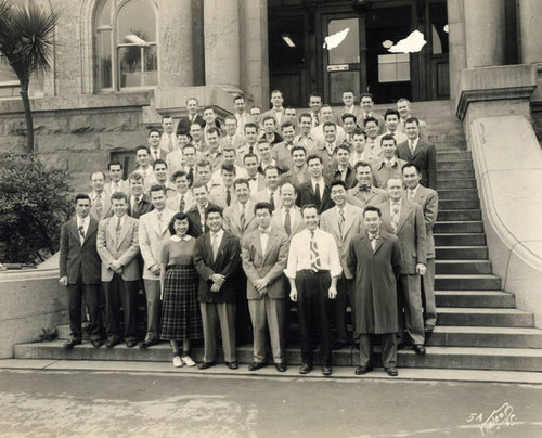 1954 University of California San Fransisco's Dentistry graduating class. Annie Chin Siu is the only female student (front row)