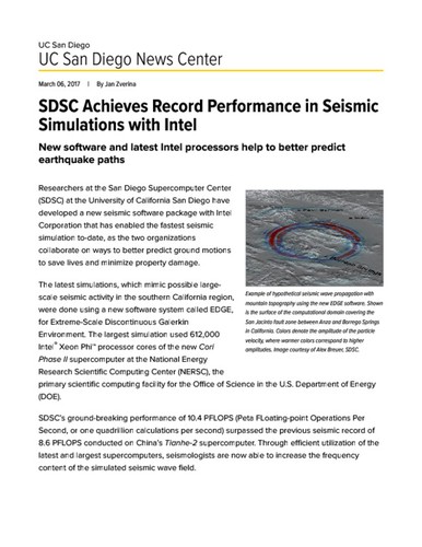 SDSC Achieves Record Performance in Seismic Simulations with Intel