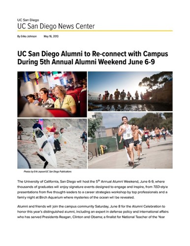 UC San Diego Alumni to Re-connect with Campus During 5th Annual Alumni Weekend June 6-9