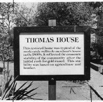 Sign for the Thomas House in Coloma